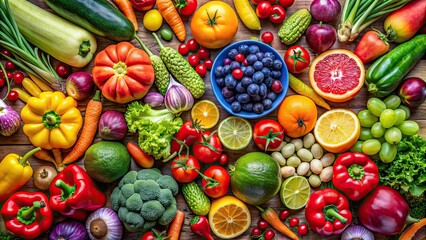 Fototapeta premium Vibrant stock photo showcasing the importance of a balanced diet with colorful fresh fruit and vegetables