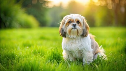 Shih Tzu dog pooping in green grass, Shih Tzu, dog, pet, pooping, grass, outdoor, nature, animal, feces, bowel movement