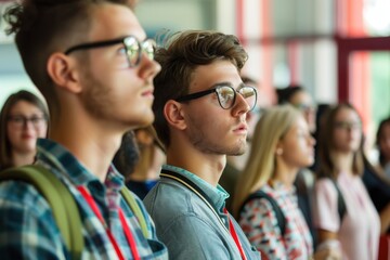 Obraz premium Freshman Orientation: New College Students Getting Acquainted on Campus