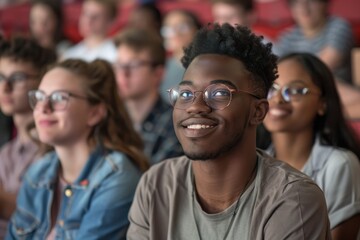 Fototapeta premium Freshman Orientation: New College Students Exploring Campus Life Together Realistic Photo