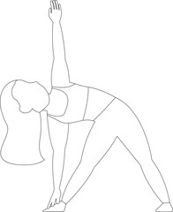 スポーツウェアを着てヨガをしているの女性の線画イラスト