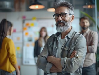 Obraz premium Successful Businessman Brainstorming New Ideas with Team in Modern Office