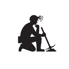 Fototapeta premium silhouette of Miner vector black and whote icon logo clipart logo