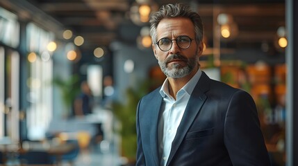 Fototapeta premium Visionary Business Leader Commanding Respect in Bustling Office