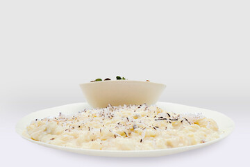 A Plate of Rice Pudding Kheer Khir Coconut Milk Rice Shrawan 15 Khir Khane Din with Coconut Powder