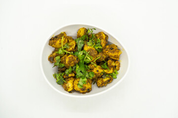 A Bowl of Spicy Potato Achaar Potato Salad with Coriander aka Aalu ko Achaar, Spocy Potato Pickle