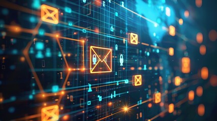 Digital Email Network with Security Icons