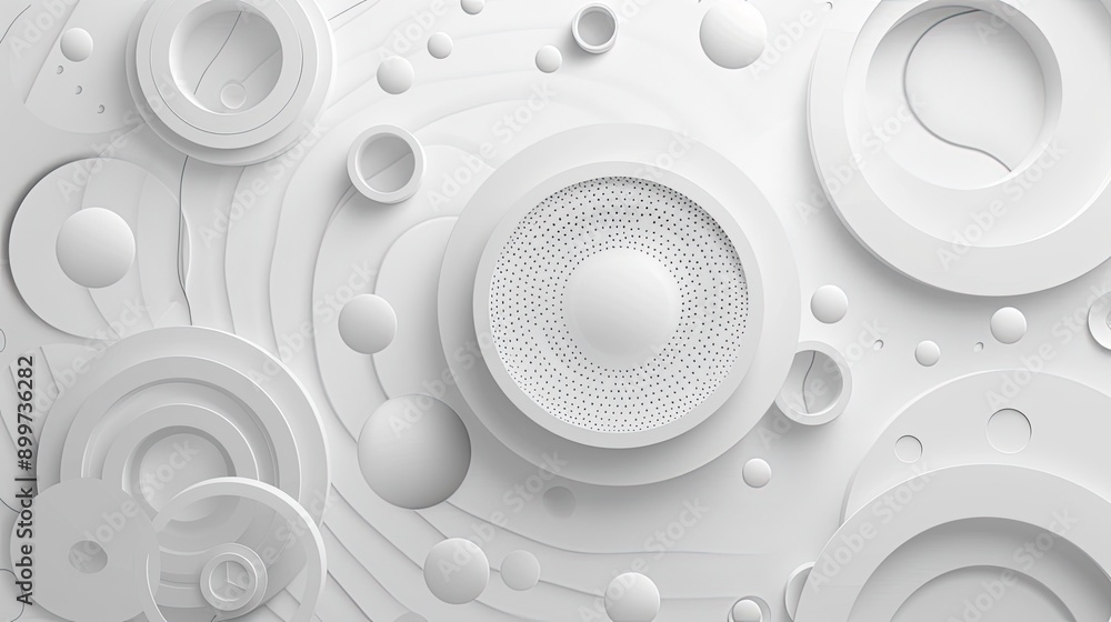 Poster white geometric background. white abstract minimalist background with circle lines and dot pattern.