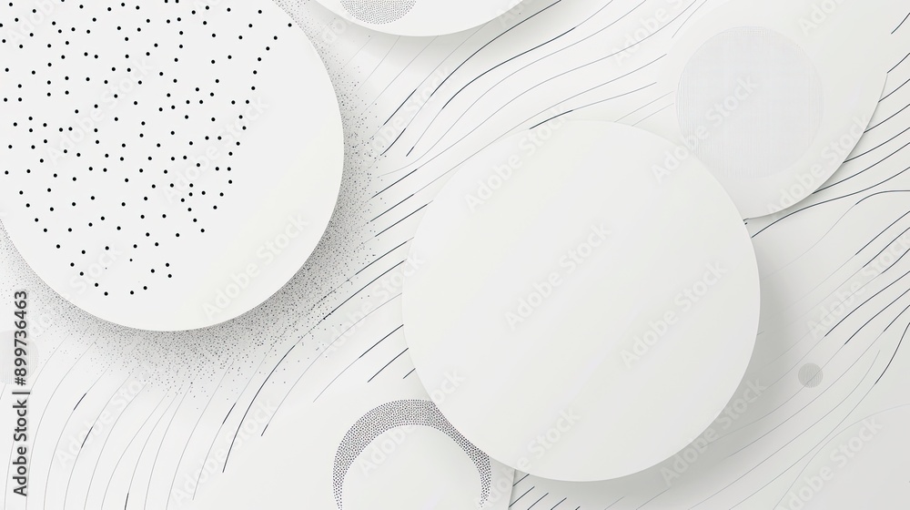 Poster white geometric background. white abstract minimalist background with circle lines and dot pattern.