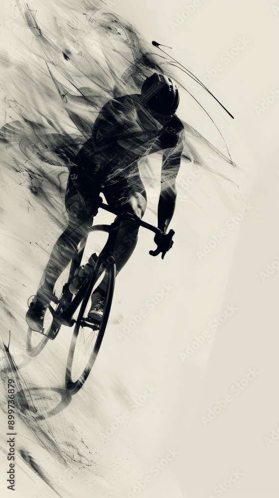 Poster a cyclist powers through an expressive swirl of colors and forms