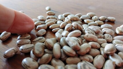 Raw beans on the table 