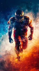 Fototapeta premium A powerful athlete bursts forward, surrounded by vibrant swirling colors