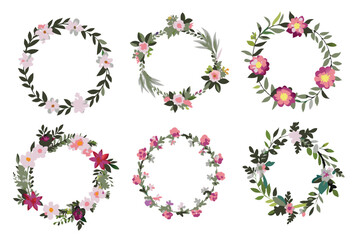 Minimalistic Flowers Wreaths Vector Set