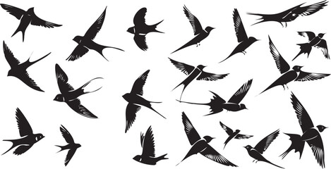 Swallow birds flying black silhouette vector