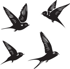 Swallow birds flying black silhouette vector