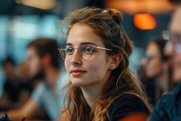 Obraz premium young businesswoman looking in business meeting