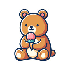 cute bear eating ice cream icon character