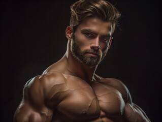 Obraz premium A muscular man with a well-defined physique and a focused look, embodying strength, discipline, and determination.