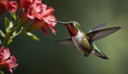 Fototapeta premium Vibrant Hummingbird Feeding on Flowers