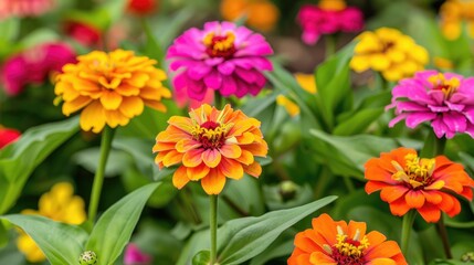 Vibrant Narrowleaf Zinnia or Classic Zinnia blooms in a garden