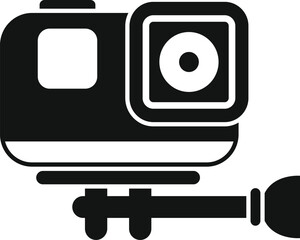Black silhouette of an action camera recording a video, attached to a support