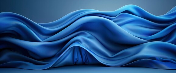 Obraz premium 3D Background Blue Podium Display Abstract Metallic Silver Frame Cloth Flying , 3D , High Definition