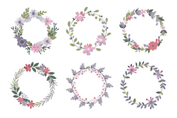 Minimalistic Flowers Wreaths Vector Set