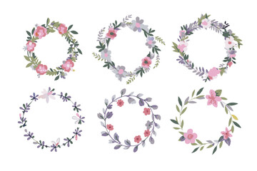 Minimalistic Flowers Wreaths Vector Set