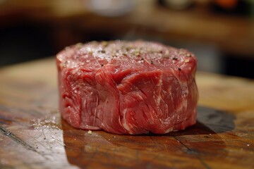 Fresh raw beef steak with herbs and spices.