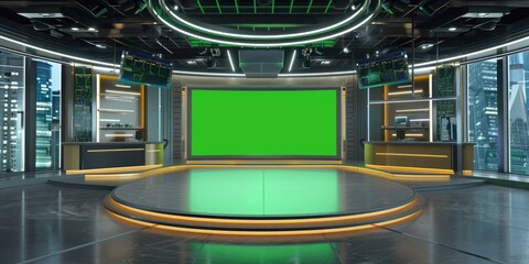 News Set Green Screen. Virtual Studio Background for TV News Shows