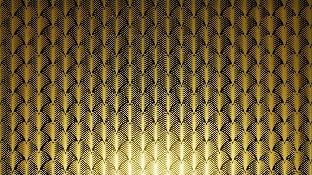 Golden Black Art Deco hand fan pattern animation