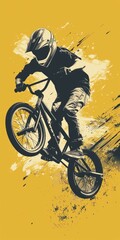 BMX Racing. Boy on Airborne Bike in Extreme Cycling Action