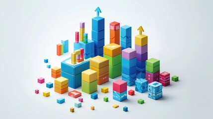 Obraz premium Building Blocks Infographic: Business Web Logotype Set with Graphs and Bricolage Elements