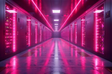 Modern data center, glowing servers, advanced cooling systems, tech ambiance. Generative AI