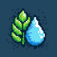 Fototapeta premium Pixel Art Logo of a Leaf and Water Droplet with Freshness