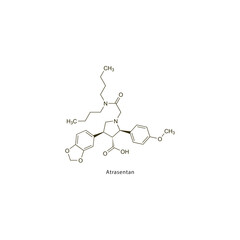 Atrasentan flat skeletal molecular structure Antineoplastic drug used in cancer treatment. Vector illustration scientific diagram.