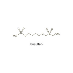 Busulfan flat skeletal molecular structure Antineoplastic drug used in cancer treatment. Vector illustration scientific diagram.