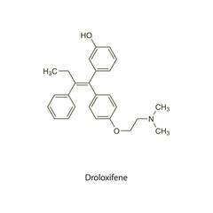 Droloxifene flat skeletal molecular structure Antiestrogen drug used in breast cancer, osteoporosis treatment. Vector illustration scientific diagram.