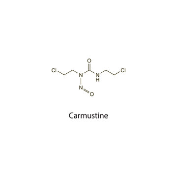 Carmustine flat skeletal molecular structure Antineoplastic drug used in cancer treatment. Vector illustration scientific diagram.