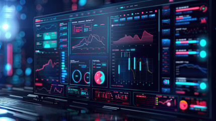 Fototapeta premium Real-time stock market analysis with detailed data visualization in flat design. Perfect for representing financial data, market trends, and trading analysis with clear and interactive visuals.