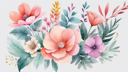 Abstract floral art background template Botanical watercolor hand drawn flowers brush line art design Vector4
