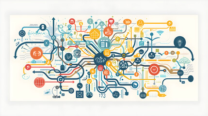 Obraz premium Comprehensive Mind Map Diagram Visualizing Complex Ideas and Connections in a Circular Layout