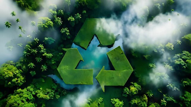 Recycle Sign in the Jungle, Concept of Recycling, Sustainable, Ecology, Green, Environmentally Friendly, Reduce, Reuse