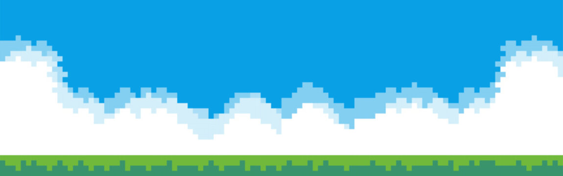 Pixel game screen background vector Pixel sky and ground.
