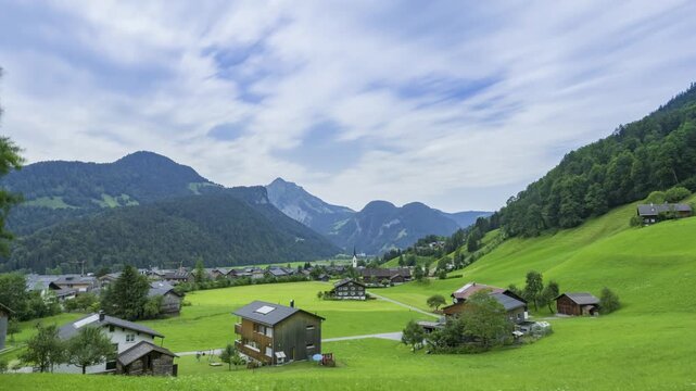 The Village of Bizau in the Bregenzerwald, State of  Vorarlberg, Austria. Timelapse Video