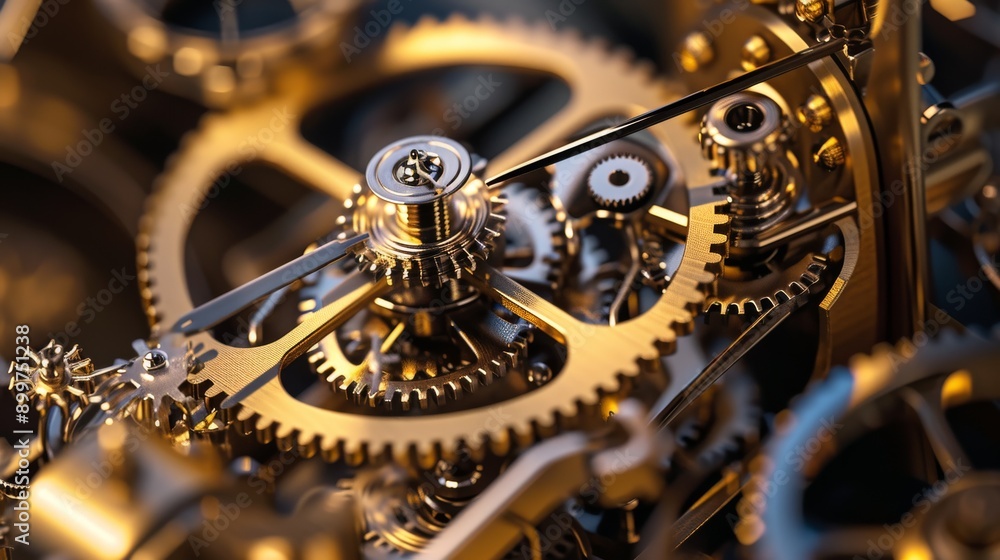 Aufkleber detailed close-up of complex golden gears within a clock mechanism, highlighting the precision and b