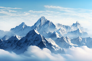 Naklejka premium Snow-capped peaks pierce the sky in a breathtaking alpine landscape