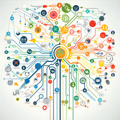 Comprehensive Mind Map Diagram Visualizing Complex Ideas and Connections in a Circular Layout