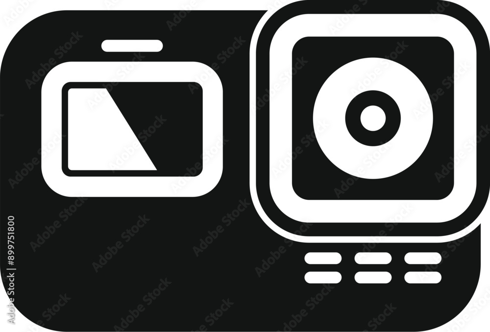 Poster extreme camera is recording video with display showing battery level, simple style