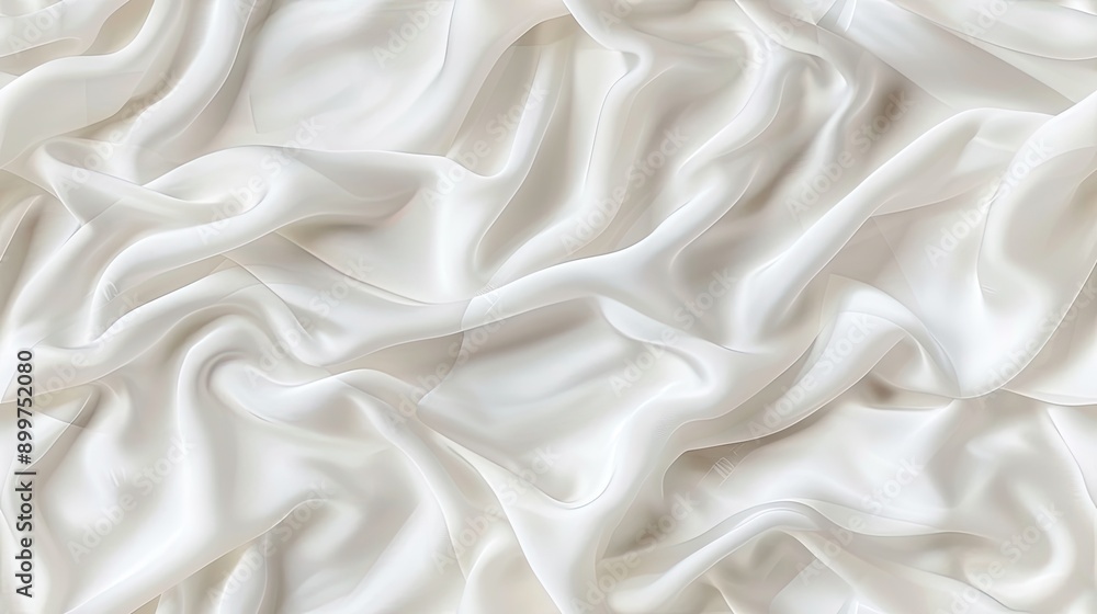 Poster smooth white silk cascades softly, creating gentle waves and reflections in a sophisticated atmosphe